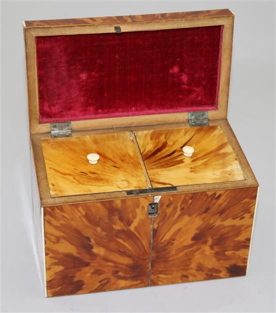 A Regency ivory strung blond tortoiseshell tea caddy, 6.5in.
